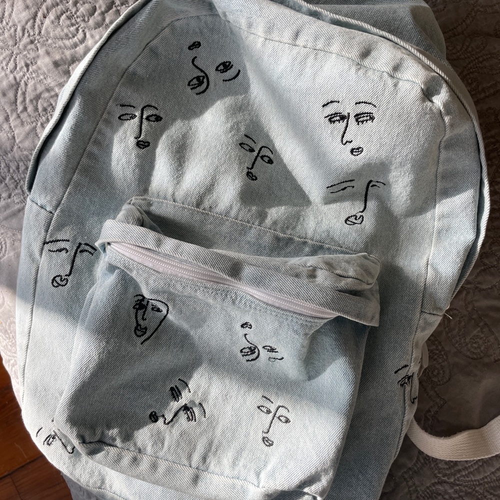 Embroidered Denim Backpack